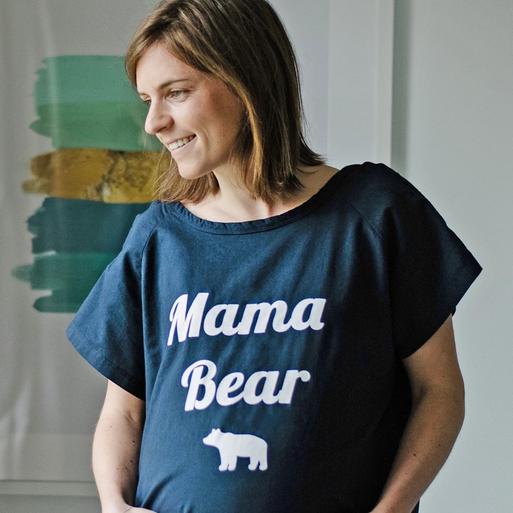 Cotton Hospital Maternity Gown - Mama Bear (Navy)